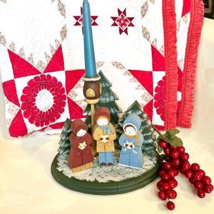 Vintage Hand Painted Wood Carrolers Candle Holder Center Piece